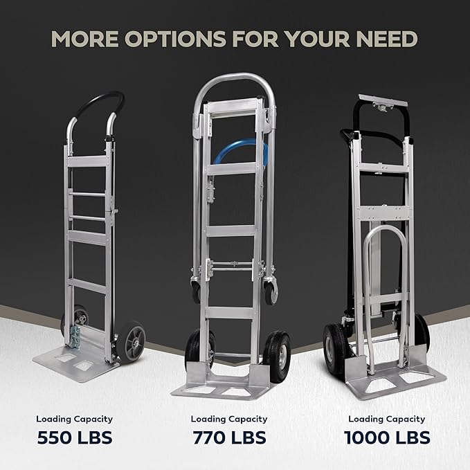 Olympia Tools 2-in-1 Aluminum Convertible Hand Truck - Industrial Heavy Duty Appliance Dolly 4-Wheel Platform Cart - Up to 770 LBS Loading Capacity Mobility Moving Dolly - 2 Positions, 62" Height