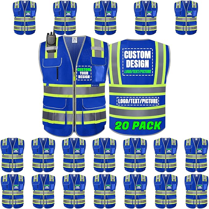 BeautyWill Custom Logo 10 Pockets Safety Vest Class2 ANSI Certified High Visibility Reflective Vest