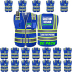 BeautyWill Custom Logo 10 Pockets Safety Vest Class2 ANSI Certified High Visibility Reflective Vest