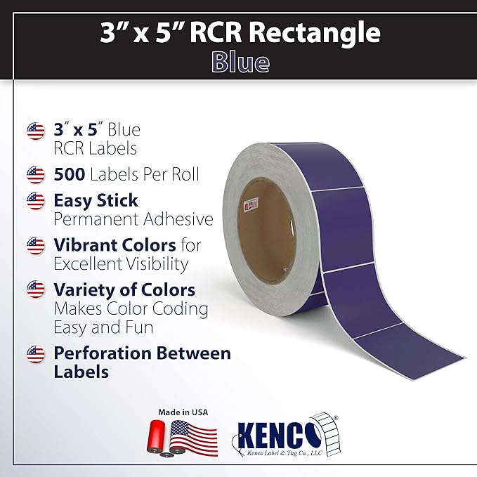 Kenco Color Coding 3 X 5 Rectangle Labels, Inventory Control Stickers 500 Labels Per Roll, Made in The USA (Dark Blue)