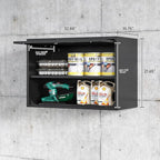 Metal Wall Cabinet with Locking Door and Shelf, Hanging Garage Cabinets with Up-Flip Doors for Garage, Warehouse, Home, Office, Assembly Required (Black, One Cabinet)