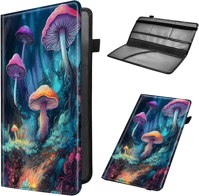 Car Registration and Insurance Holder, Leather Car Glove Box Organizer, Cool Car Accessories for ID, Driver's License Cards & Essential Document,business cards,Men&Women,Glitter Mushroom