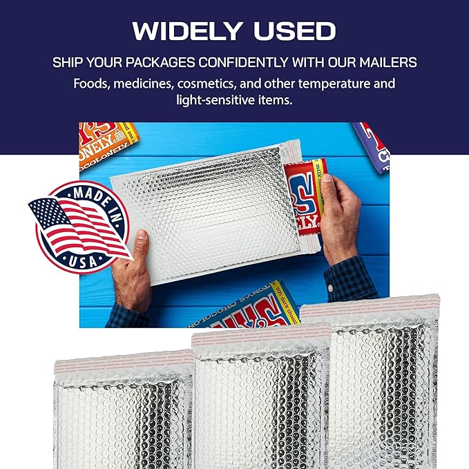 100-Pack Insulated Silver Thermal Bubble Mailers 15 x 17 - Waterproof Metallic Foil Self-Sealing Padded Envelopes for Cold Shipping, Perishables, Food, Cosmetics, Pharmaceuticals