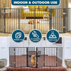 Metal Freestanding Dog Gate Outdoor-6 Panels with Door, Extra Wide Foldable Pet Fence with Pet Monitor Adapter, 32'' Height Tall Dog Gate for Doorways, Stairs, Hallways, Yard, Indoor