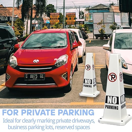 BESEA 4PCS White No Parking Cone White Caution 4 Sided No Parking Cone Reserved Parking