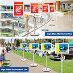 6Packs Floor Standing Sign Holder Stands for Display 8.5x11Inch Pedestal Poster Sign Stand, Adjustable Sign Holder Stand for Vertical & Horizontal View Sign Display Stand, Silver