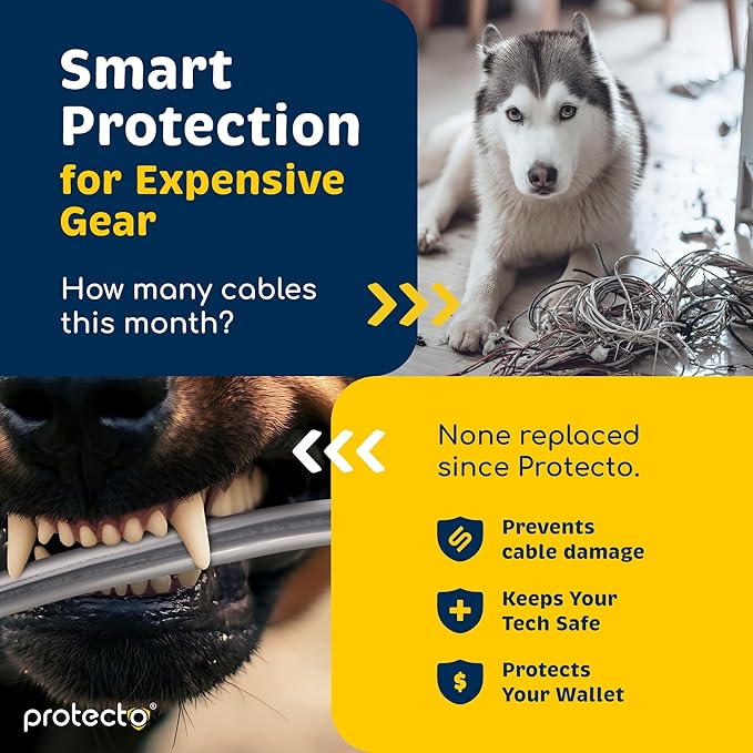 PROTECTO 2-Pack Heavy Duty Cord Protectors from Pets No Chew Solution, 10ft Easy to Use Dog & Cat Cord Protector, Clear & Odorless Critter Cord Cover for Pets, Power Audio Video Wire Protector Tubing