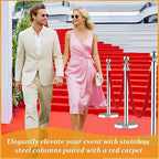 6Pcs Stainless Steel Stanchion Posts with 5ft Red Velvet Ropes - Crowd Control Barriers & Queue Line Kit with 26ft Red Carpet for Wedding, Party, Theater Supplies