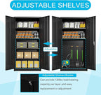 Black Iron Metal Lockable Storage Cabinet - Durable Home Office Garage Organizer for TV & Slim Storage - Secure Sideboard Locking Filing Pantry Tall Bathroom Floor Storage Cabinet with Lock