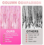 3 Pack 3.3x8.2 Feet Laser Pink Foil Fringe Backdrop Curtains, Tinsel Streamers Birthday Party Decorations, Fringe Backdrop for Graduation, Baby Shower, Gender Reveal, Disco Party