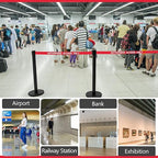 Therwen 6 Pack Heavy Duty Crowd Control Stanchions 9.8 ft Stainless Steel Stanchion Set with 6 Safety Barrier Post Retractable Belt and 1 Sign Holder Crowd Control Barrier(Authorized Belt,Black)