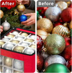inin Christmas Ornament Storage Box with Adjustable Dividers,Christmas Ornaments Organizer with Zippered Top,Storage Container Bin for Holiday Decorations(64 Ball, Red, Without Tray)