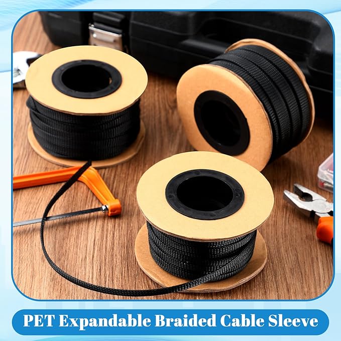 Pangda 300 Feet 1/2 Inch Wire Loom PET Expandable Braided Sleeving Braided Sleeve for TV, Computer, Home Theater (Black)