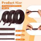 Pangda150 Feet 1/4, 1/2, 3/8 Inches Wire Loom Pet Expandable Braided Sleeving Braided Sleeve for Tv, Computer, Home Theater (Black-red)
