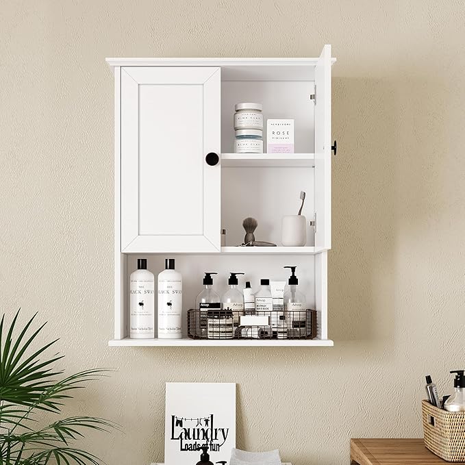 White Medicine Cabinet, 24x30 Inch Bathroom Cabinet Storage with 2 Doors and Adjustable Shelves,Over The Toilet Storage Cabinet, Above Toilet Storage Cabinet for Small Spaces
