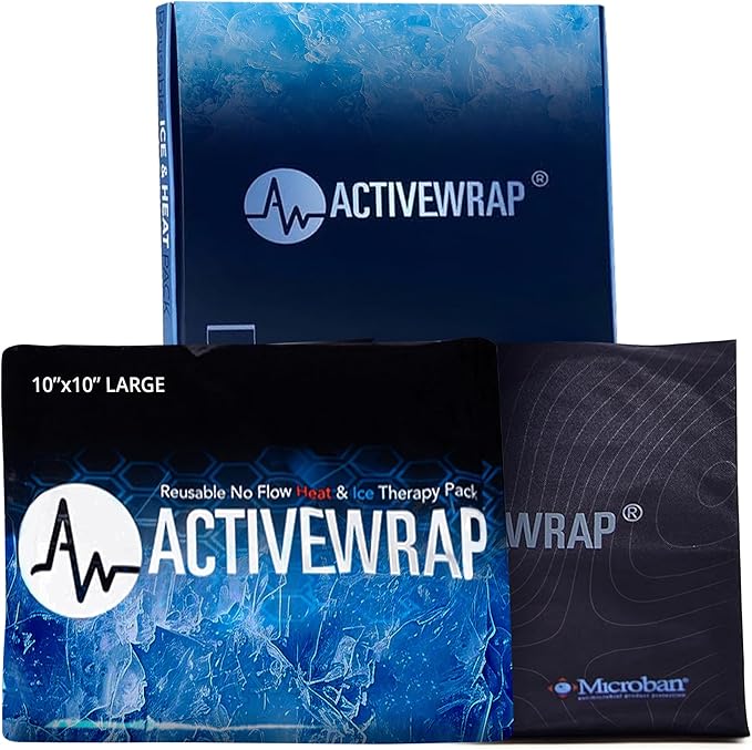Activewrap Reusable Ice Packs for Injuries - Hot and Cold Gel Compress for Injury Recovery and Pain Relief, Soft, Flexible Leakproof Pad for Back, Knee, Hip, & Shoulder - Large Square (10 x 10 Inches)