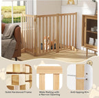 30" Height Tall Freestanding Pet Gate, Solid Wood Folding Safety Fence Wooden Dog Gate with 2 PCs Support Feet Ideal for Stairs, Doorways, Halls, Kitchens, Heavy Duty Gates, 3 Panels, Oak