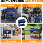 3 Tier Tool Cart on Wheels with Drawers - Three Tier Rolling Cart with Lockable Storage - Mechanic Tool Chest - Tool Chest with Wheels Used in Garage, Indoors, Workshop (Blue)