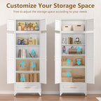 Kitchen Pantry Cabinet, Metal Storage Cabinet with One Drawer, 90" Tall Pantry cabinets with Doors and Shelves, for Living Room, Dining, White,16" D x 32" W x 90" H, Assembly Required