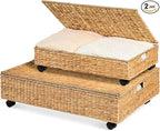 Best Choice Products Under Bed Storage Containers W/Lid, Wheels and Handles, 2-Pack Large Handwoven Water Hyacinth Closet Organizer, Shoe Storage Bins, Multi-Purpose Nesting Baskets - Natural