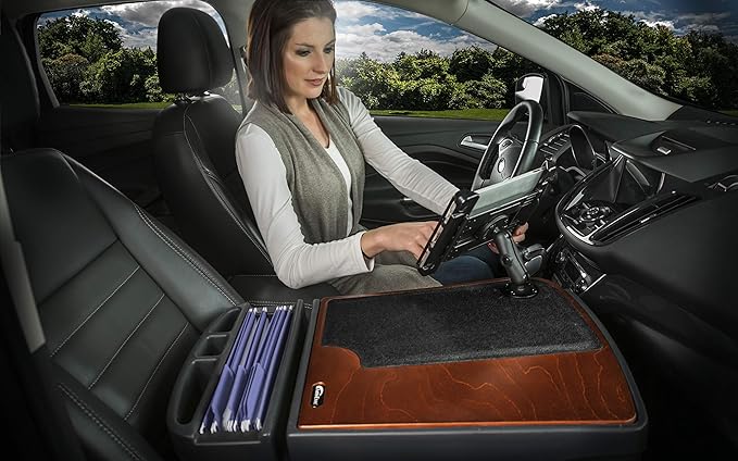 AutoExec GripMaster Car Desk for Your Vehicle Workstation and Mobile Office, Mahogany with 400 watt Power Inverter and Tablet Mount