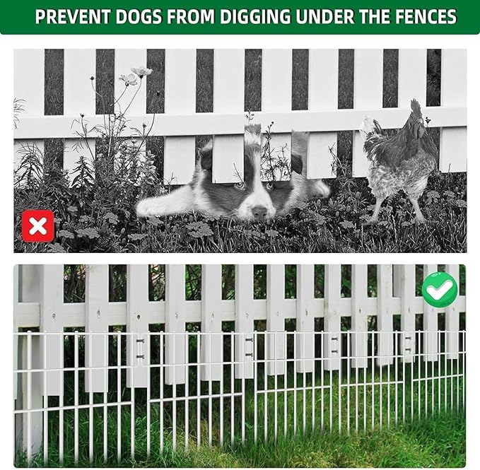 25 Panels Garden Fencing Animal Barrier, 17in (H) X 27ft (L) No Dig Dog Fence, 1.25 in Gap Fence Border for Dogs Rabbits, Rustproof Metal Decorative Fences Blocker for Outdoor, Yard, Patio, White