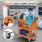 3 Tier Rolling Tool Cart, Heavy Duty Tool Cart on Wheels for Mechanics,400 LBS Tool Cart with Drawers for Garage, Warehouse & Repair Shop (Orange)