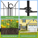 Decorative Metal Garden Fence with Gate Lock 5 Panels, 24in (H) x 10ft (L) No Dig Dog Fence Outdoor for Yard, Temporary Rustproof Metal Wire Rabbit Dog Garden Border Fencing for Patio