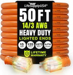 50ft Outdoor/Indoor Extension Cord 14/3 Gauge Heavy Duty 3 Prong SJTW, Waterproof, Flexible Cold-Resistant Long Power Cord,15A 125V 1875W, Orange by LifeSupplyUSA