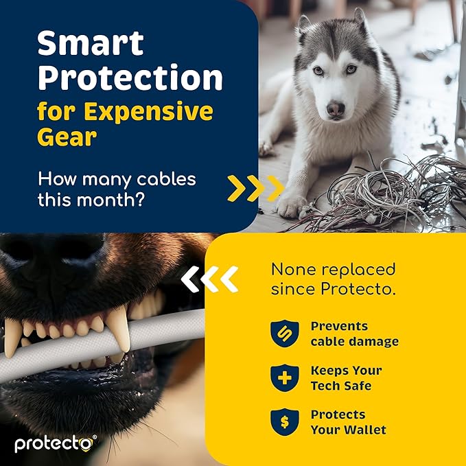 PROTECTO Heavy Duty Dog & Cat Cord Protector 10ft Long Sleeve, Easy-to-Use 3/8 in Cord Cover for Pet, Odorless White Color, No Chew Solution for Power, Audio & Video Wire Tubing, Fits 4-6 Cables