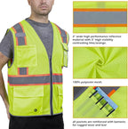 High Visibility Mesh Safety Vest with Dual Tone Reflective Strips, 8 Pocket and Zipper ANSI/ISEA Standards, Safety Vest For Men & Women (Yellow, L)