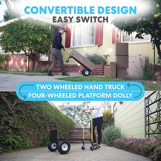 SIMPLI-Magic 2 in 1 Convertible Hand Truck and Dolly, 800LBS – Heavy-Duty Moving Dolly Cart with 10" Flat Free Rubber Wheels & Handle