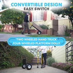 SIMPLI-Magic 2 in 1 Convertible Hand Truck and Dolly, 800LBS – Heavy-Duty Moving Dolly Cart with 10" Flat Free Rubber Wheels & Handle
