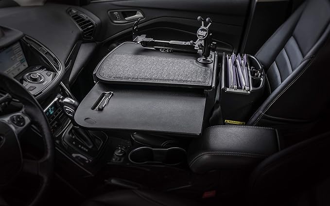 AutoExec AE-GMCD-PM-PS-BT GripMaster Car Desk for Your Vehicle Workstation and Mobile Office, Black with Phone Mount and Printer Stand