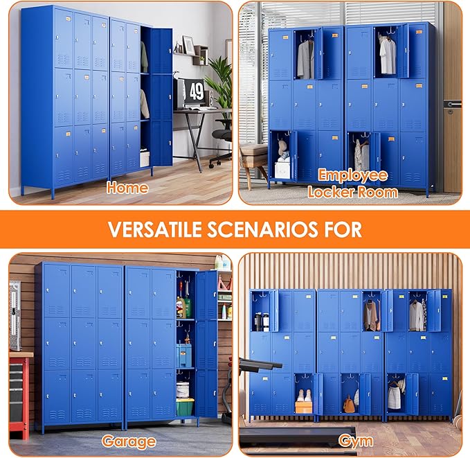 Employee Lockers with 9 Doors,Metal Locker for Employees with 27 Hooks,Metal Locker for Home Office,Assembly Required,Blue