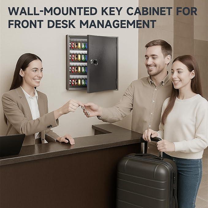 WeHere Key Lock Box for 120 Keys, Wall Mount Key Cabinet with Color Key Tags, Steel Key Storage Box with Lock, Key Holder Organizer for Home, Office, Apartment, Property Management