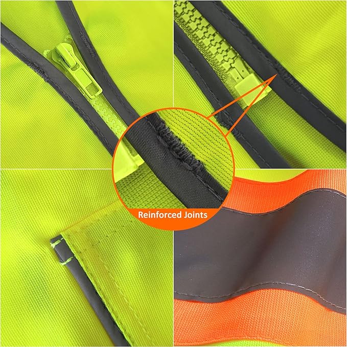 TCCFCCT High Visibility Vest with Pockets Reflective Safety Vest for Men Women, Construction Vest with Fluorescent Orange Extend Edge, Meets ANSI/ISEA Standards, Yellow, S