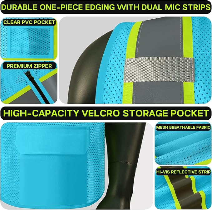 Safety Vest Customize Logo with 5 Pockets & Zipper Reflective High Visibility Vest Class 2 Outdoor Workwear