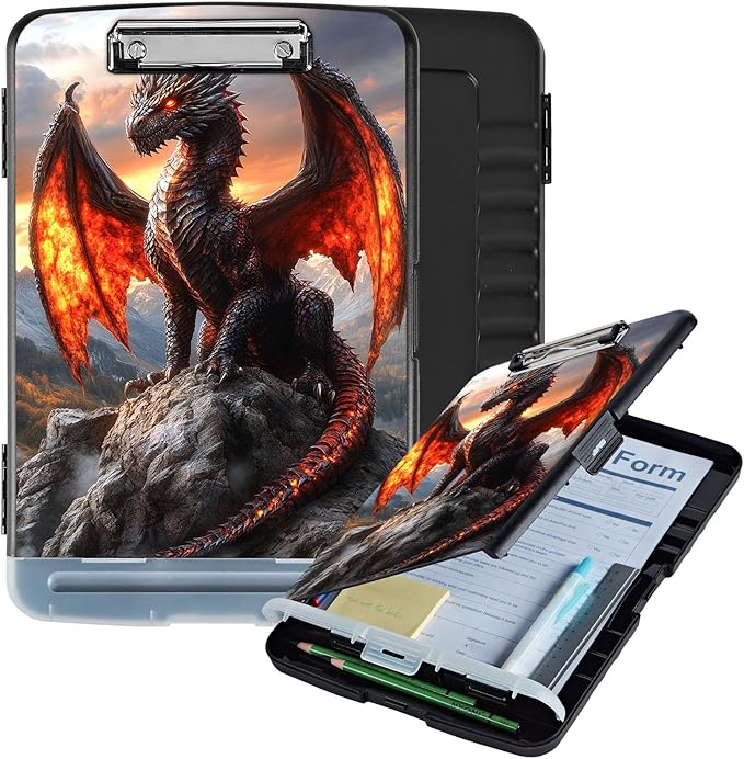 Clipboard with Storage Box & Pen Holder,Heavy Duty Clip Boards 8.5x11 for Nursing,High Capacity,School & Office Supplies,Dragon Majesty