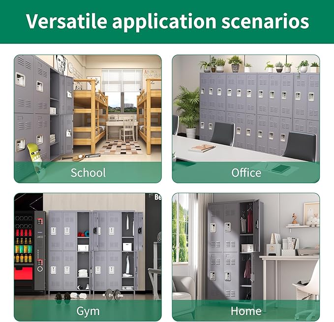 72" Tall Employees Locker with Shelves and Hooks 6 Doors Steel Sports Locker for Office Home Bedroom School Gym Garage, Metal Staff Locker Locking Storage Lockers,Grey