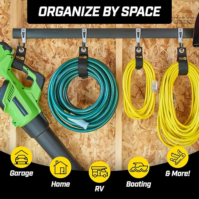 Heavy-Duty Wrap-It Storage Straps, 13-inch (6 Pack) - Hook and Loop Extension Cord Organizer Hanger, Cord Wrap, Cable Straps for Cables, Hoses, Rope for Home, RV and Garage Storage and Organization