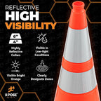 Xpose Safety 28" Orange Traffic Cones with 6" & 4" Collars, 48-Pack – PVC Safety Cones for Parking, Soccer, Construction, Kids & Caution – DOT Approved – Optional Stencil Available