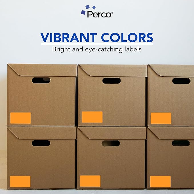 Perco Fluorescent Orange 3x5 Inch Perforated Sticker Labels — 150 Stickers/Roll — with Permanent Adhesive for Inventory Management, Color Coding, Moving Boxes, Retail, Organizing & Crafts—Made in USA