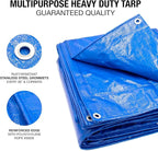 12x16 Blue Waterproof Tarp – Heavy Duty 5 MIL Thick Outdoor Tarpaulin Cover - Multi Purpose Protection for Camping, Tent, Roof, Patio, Pool, Floor, Furniture, Boat, Truck Beds, Pack of 1