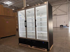 71” Wide Commercial Beverage Refrigerator Display Fridge, Three Glass Door Merchandiser Drink Cooler With LED Light Adjustable Shelves,ETL Sanitation,63.5 Cu Ft,NO CANOPY,BLACK,(Wheels Included)