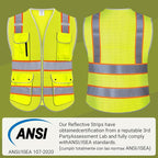 High Visibility Safety Vest - Reflective Breathable Mesh with 9 Pockets, Front Zipper for Men & Women - Meets ANSI/ISEA Standards