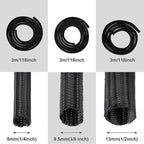 Boao 3 Pieces Cord Protector Wire Loom Tubing Cable Sleeve Split Sleeving for USB Charger Cable Cord Cover Audio Video Cable (3/8 Inch, 1/2 Inch, 1/4 Inch, Black)