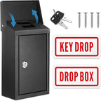 Metal Mount Wall Donation Box Key Lock Money Cash Drop Box with Top Slot and 2 Pcs Reflective Sign 10 x 5.5 x 3 Inch Safe Lock Mailbox with 2 Keys for Outside Office Business Home(Black)