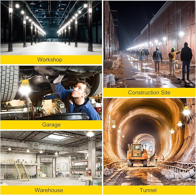 80W LED Temporary Work Light 12000LM 5000K Portable Work Lamp Fixture Daylight Construction Work Light Portable for Barn Garage Lighting, Temporary Plug in Work Lights Input 100~277VAC