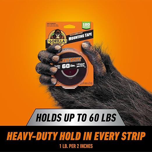 Gorilla Heavy Duty Double Sided Mounting Tape, Black Tape, 1" x 120" (Pack of 4) - Weatherproof for Indoor or Outdoor